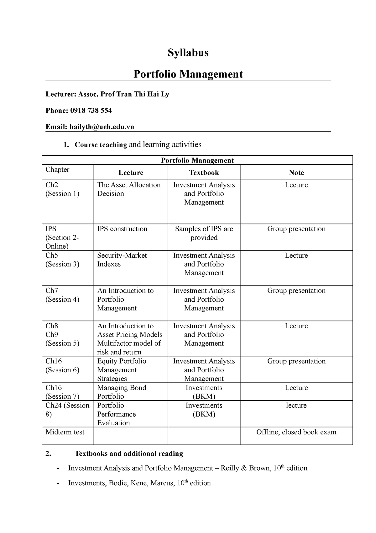 Portfolio Management - Đề Cương QLDMĐT - Syllabus Portfolio Management ...