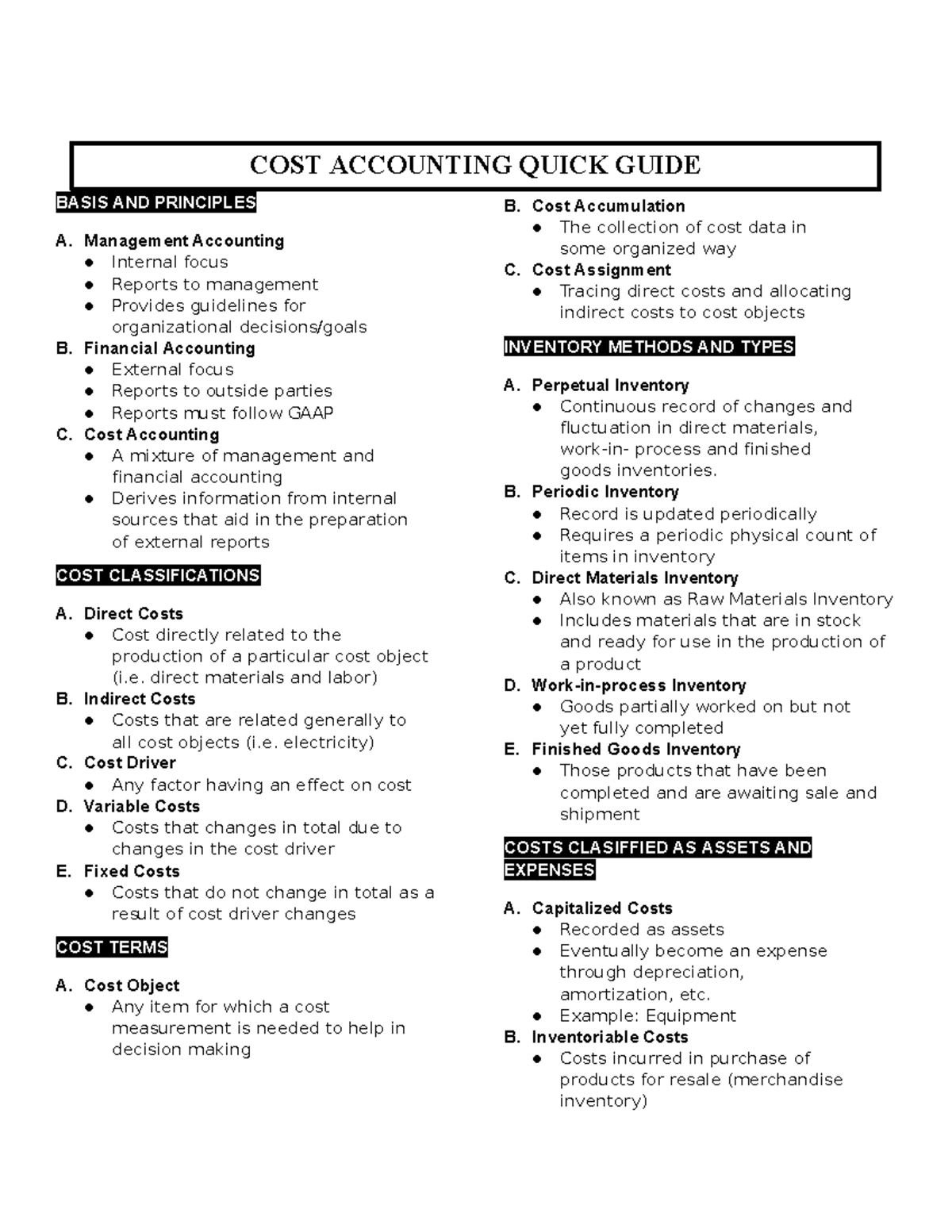 COST Accounting Quick Guide BASIS AND PRINCIPLES A. Management