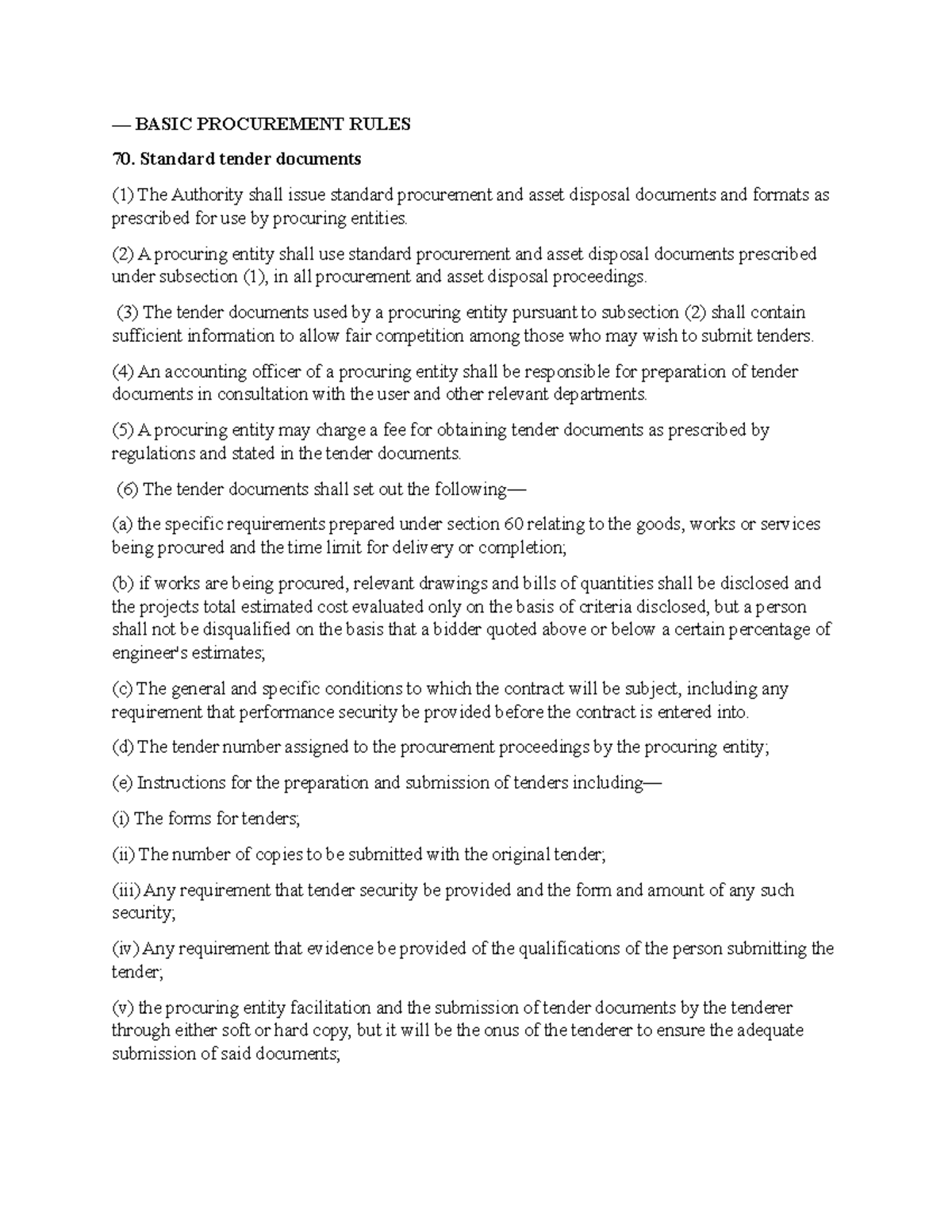 Basic Procurement Rules — BASIC PROCUREMENT RULES Standard tender