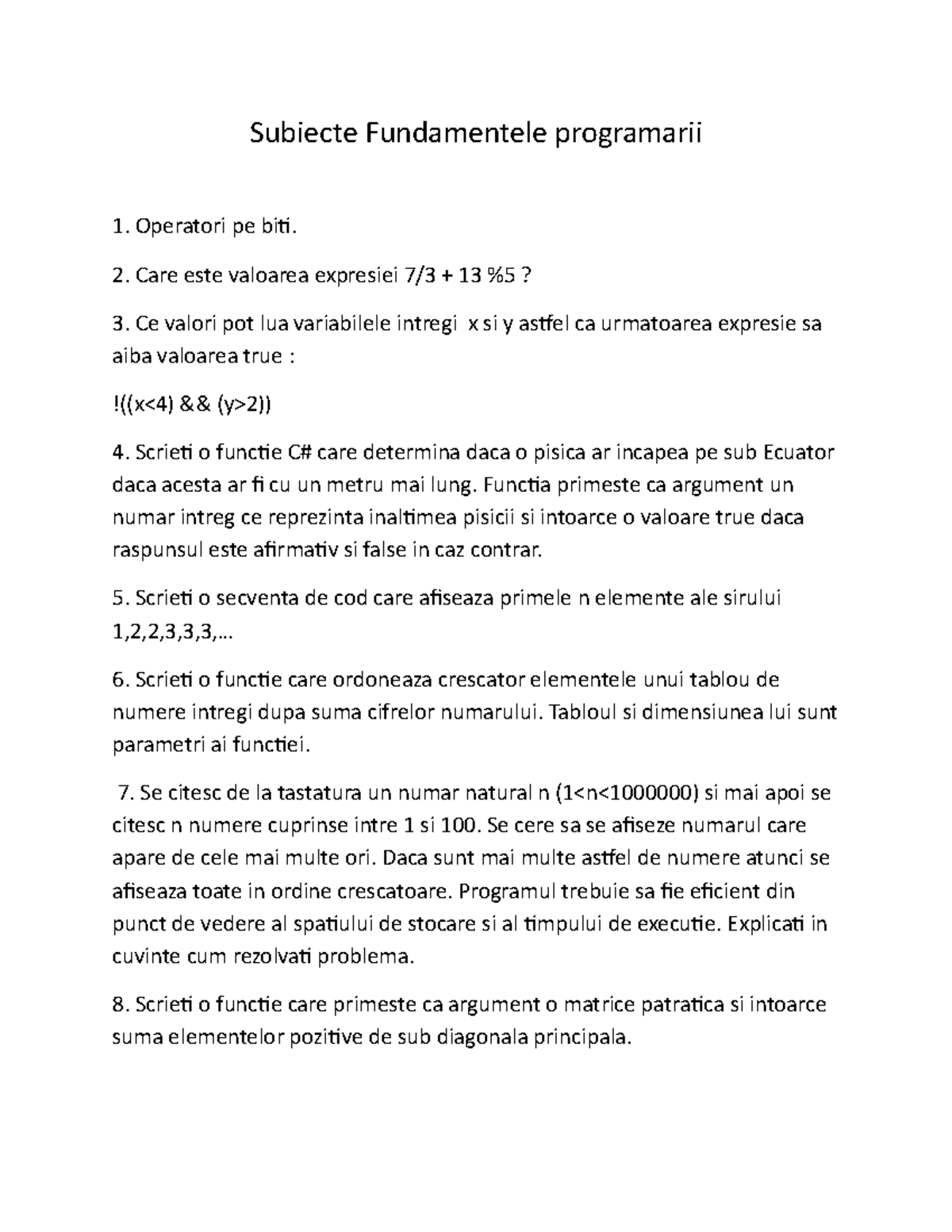 Examen la Fundamentele programarii 2015 - Subiecte Fundamentele ...