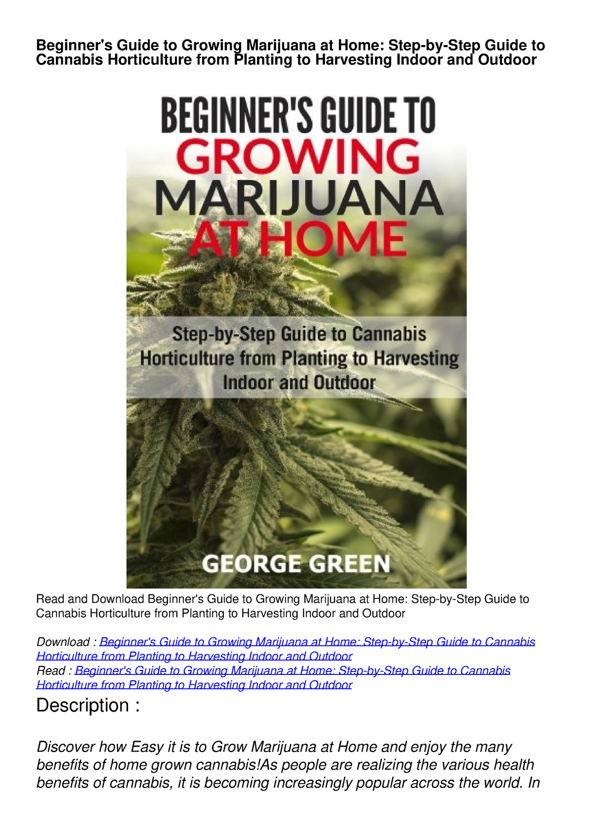 PDF Beginner's Guide To Growing Marijuana At Home: Step-by-Step Guide ...