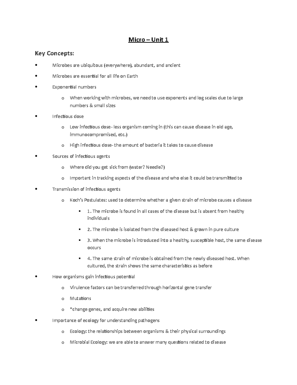 Micro Unit 1 Notes - Micro – Unit 1 Key Concepts: Microbes Are ...