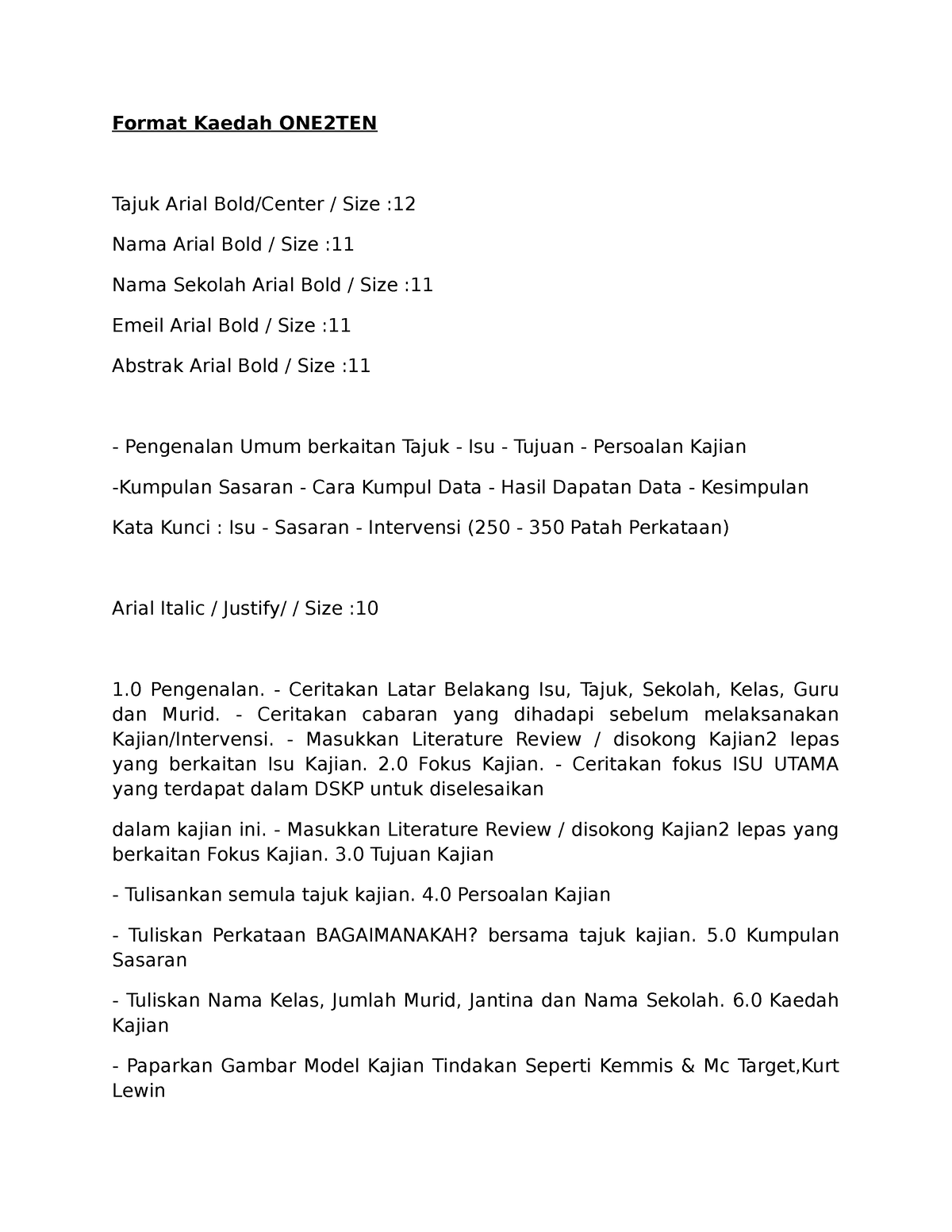 Format Kaedah ONE2TEN - KVK - Bahasa Melayu STPM - SMK Bako - Studocu