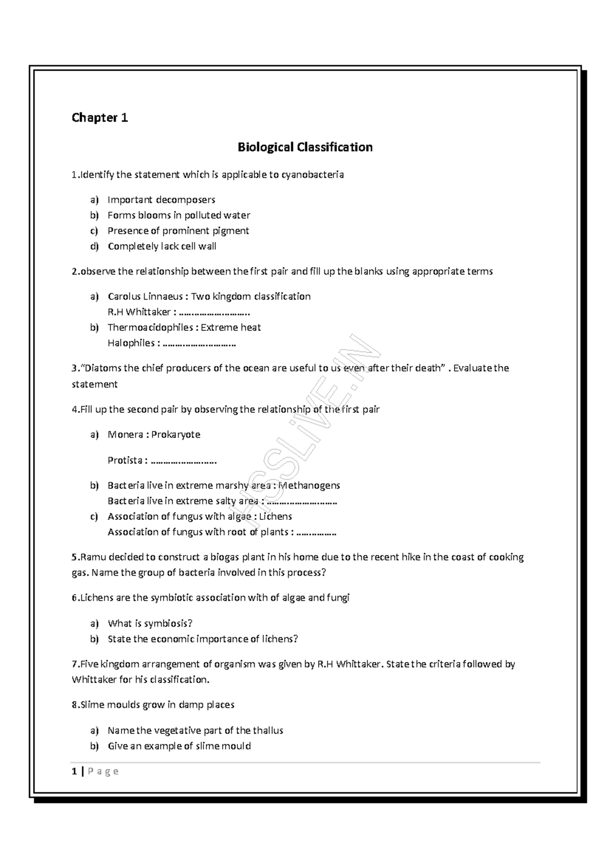 HssliveXI Botany chapter Wise Prvs questionshathim Chapter 1