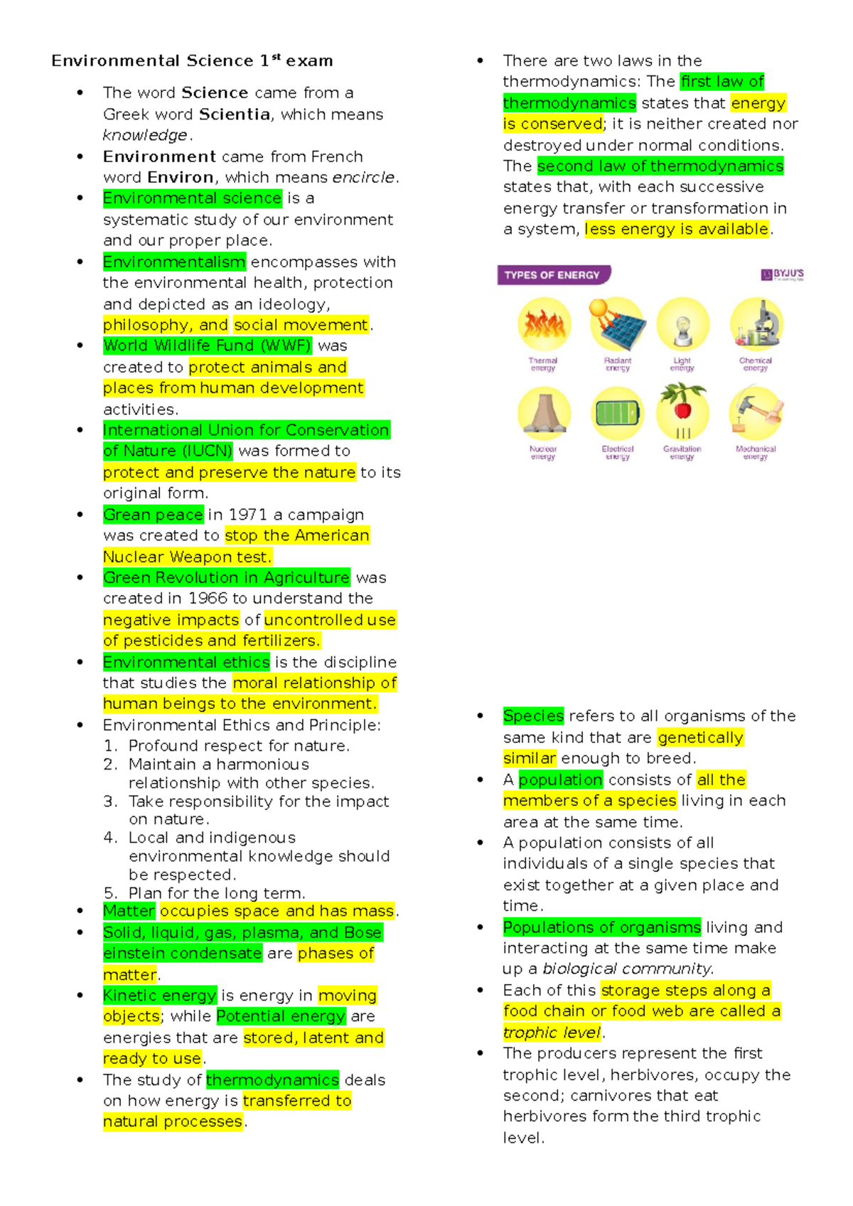 Environmental Science Week 1-3 - Environmental Science 1st exam The ...