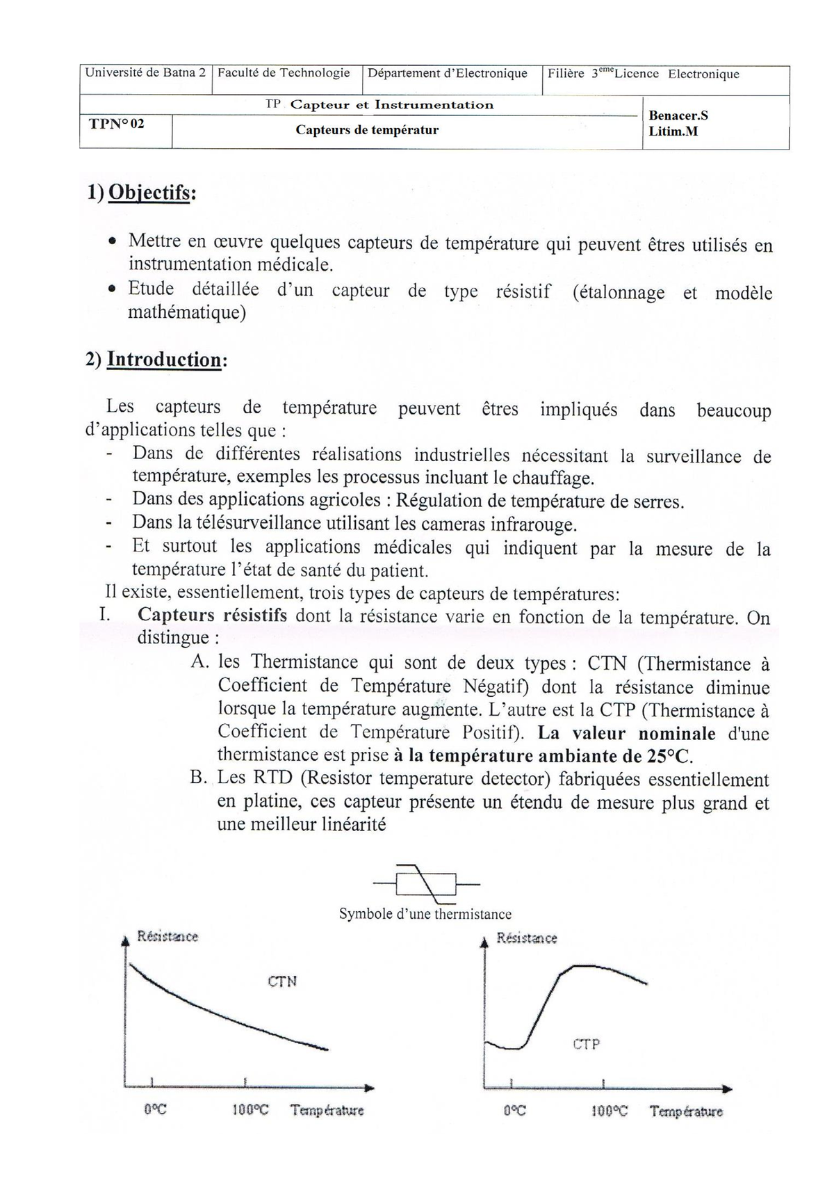 Tp Capt Int Al Eln Tp Tp Capteurs Et Instrumentation Studocu