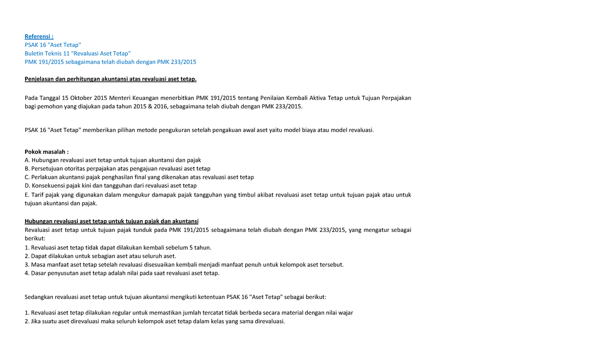 Revaluasi Aset Tetap Dampak Pajak Dan Ak Studocu