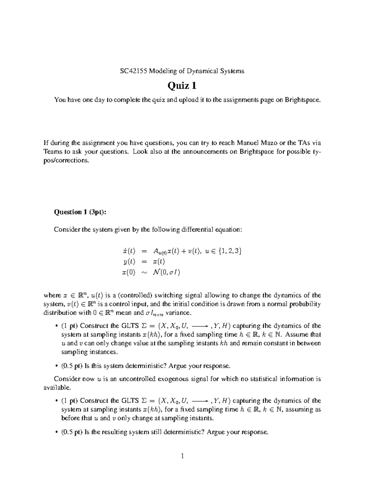 Assignment 1 2022 solutions SC42155 Modeling of Dynamical Systems
