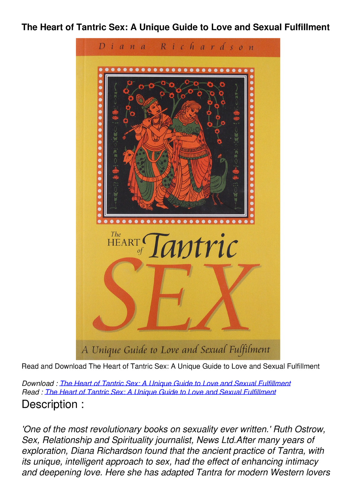 Pdf The Heart Of Tantric Sex A Unique Guide To Love And Sexual Fulfillment Ruth Ostrow 