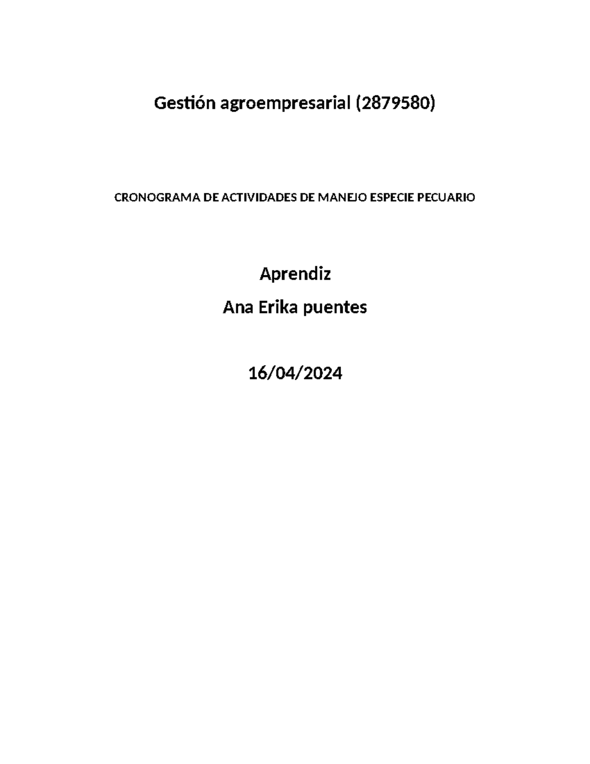 Cronograma DE Actividades DE Manejo Especie Pecuario fase 2 - Gestión ...