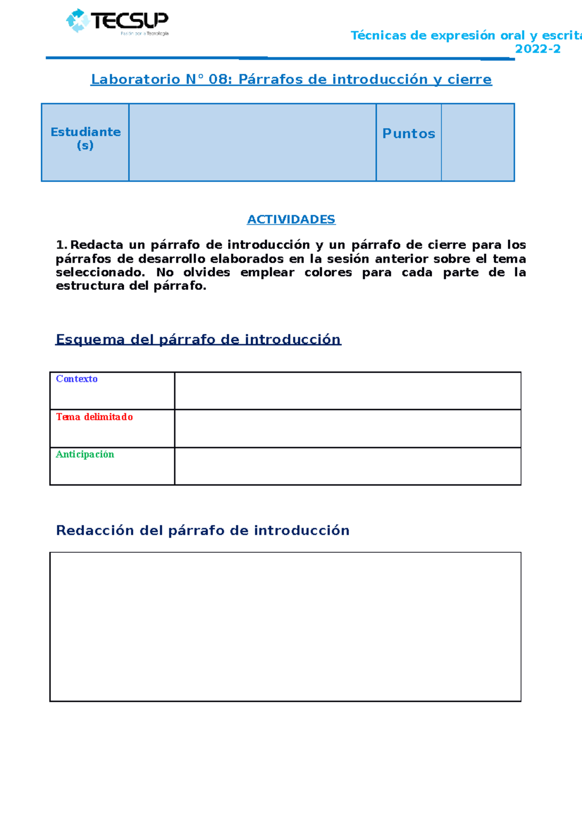 L8 Introducción Y Cierre - Técnicas De Expresión Oral Y Escrita 2022 ...