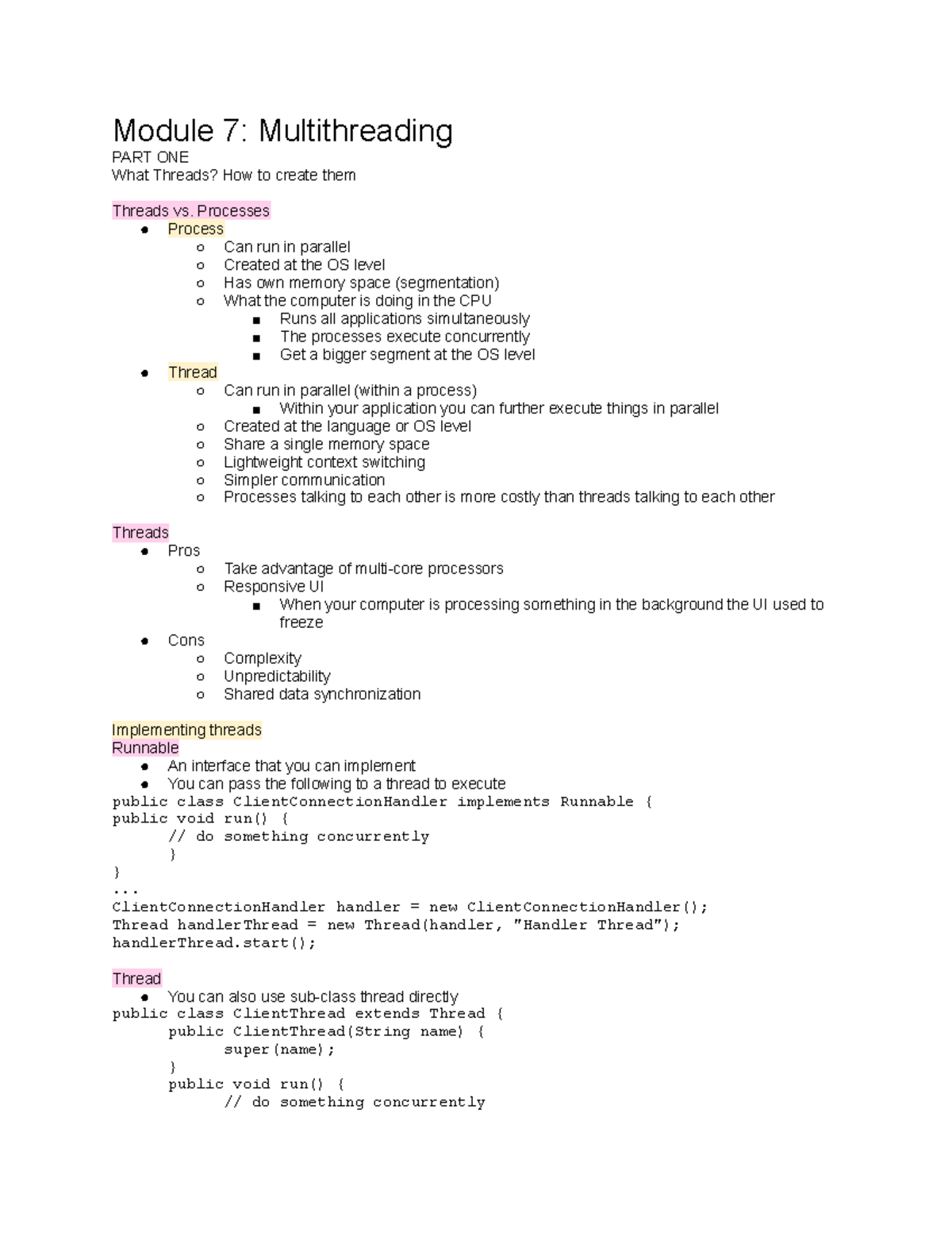 Lecture 7 - Module 7: Multithreading PART ONE What Threads? How to ...