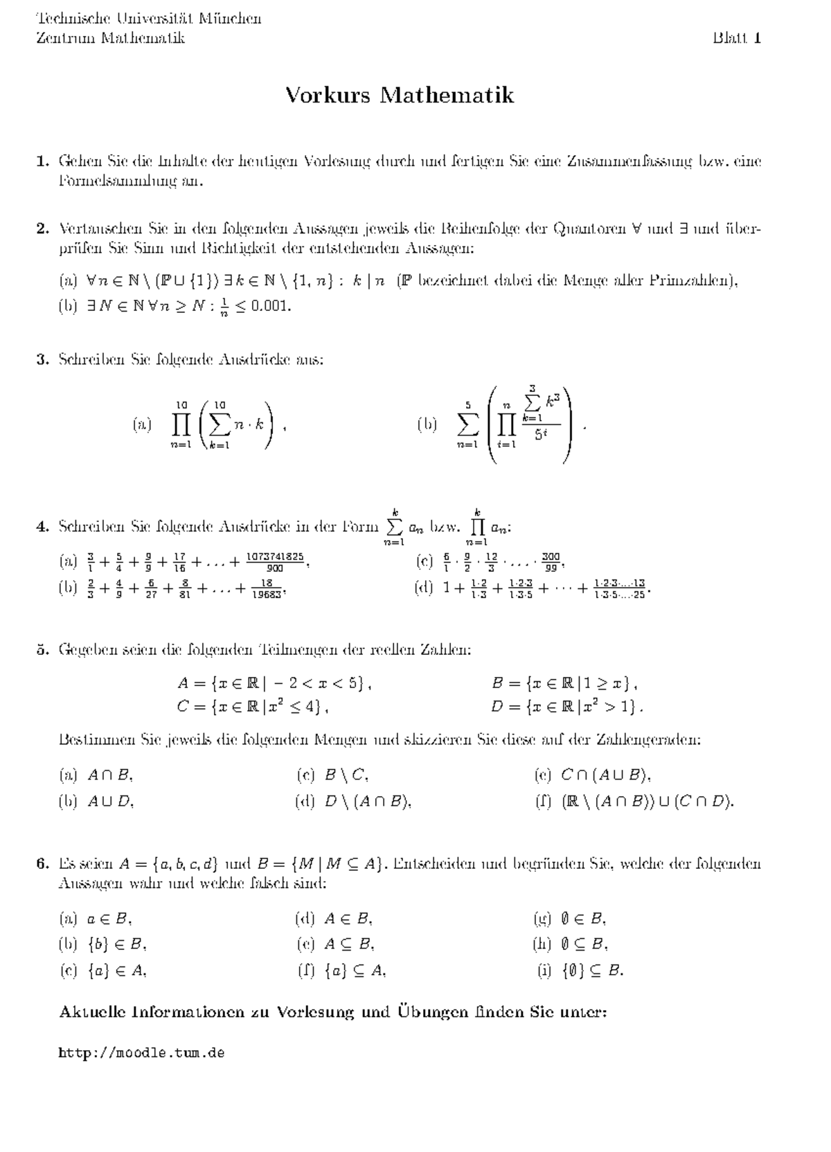 Blatt 1 - Vorkurs Mathe - ♥ s ♥ rs tät ü♥ ♥ ♥tr ♠ t ♠ t tt ♦r rs - Studocu