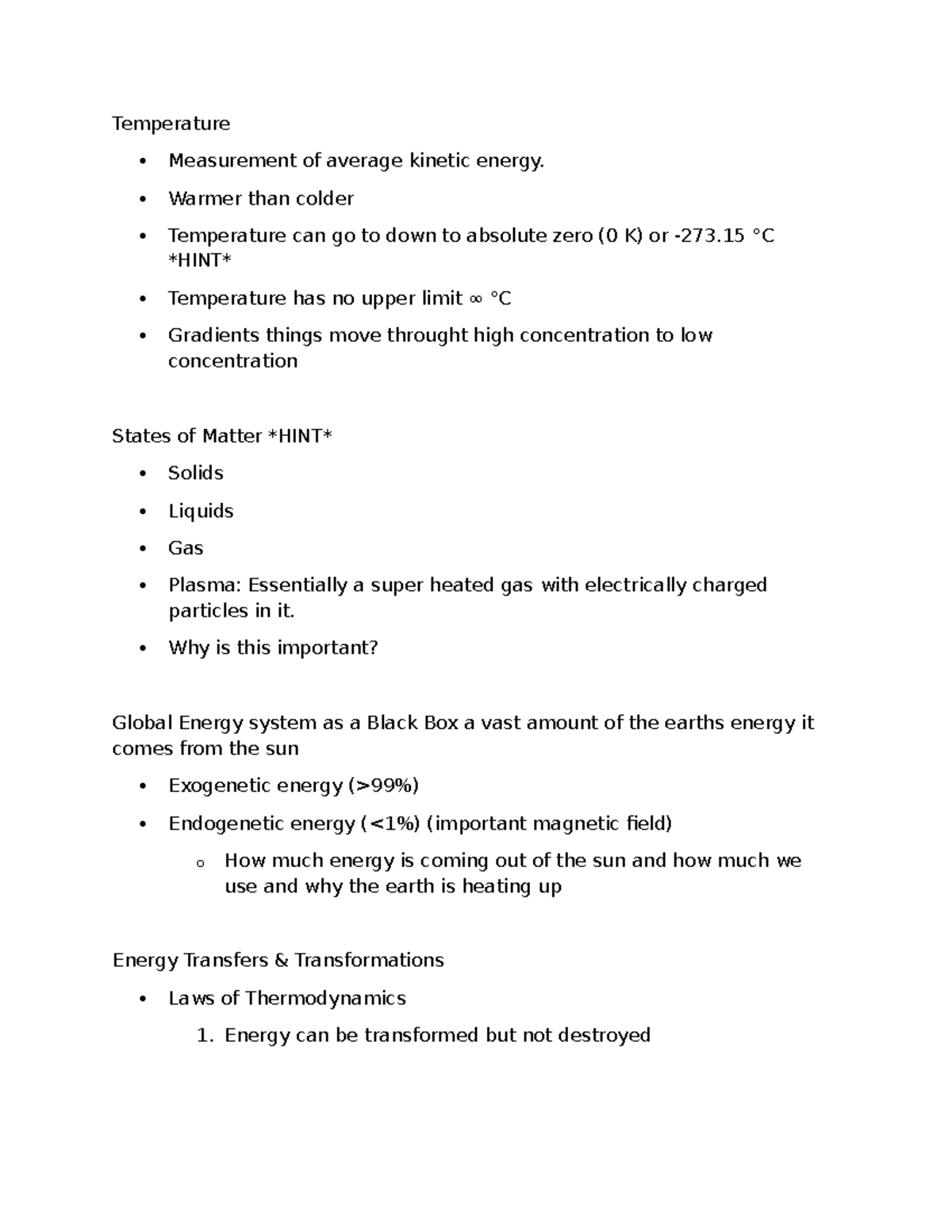 GEOG 1000 LEC 3 - notes - Temperature Measurement of average kinetic ...