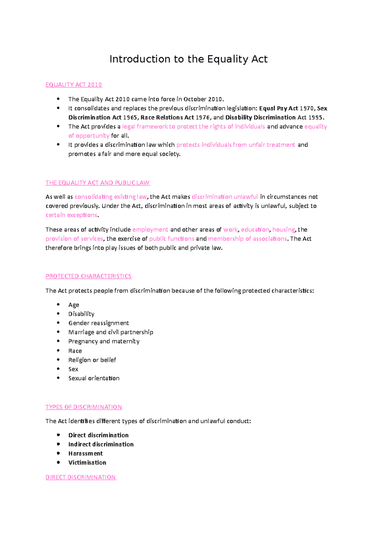 Week 5 Equality Act Introduction to the Equality Act EQUALITY ACT