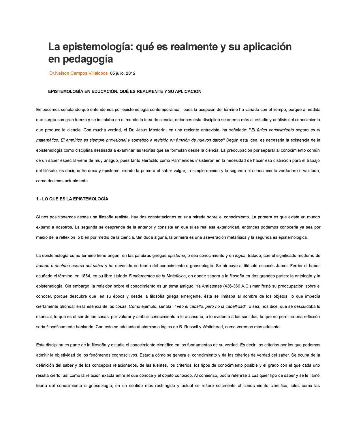 La Epistemología II - Apuntes 2 - La Epistemología: Qué Es Realmente Y ...