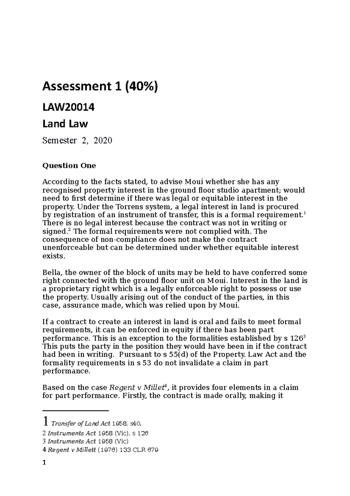 Land law Assignment Property interest Assessment 1 (40) LAW Land