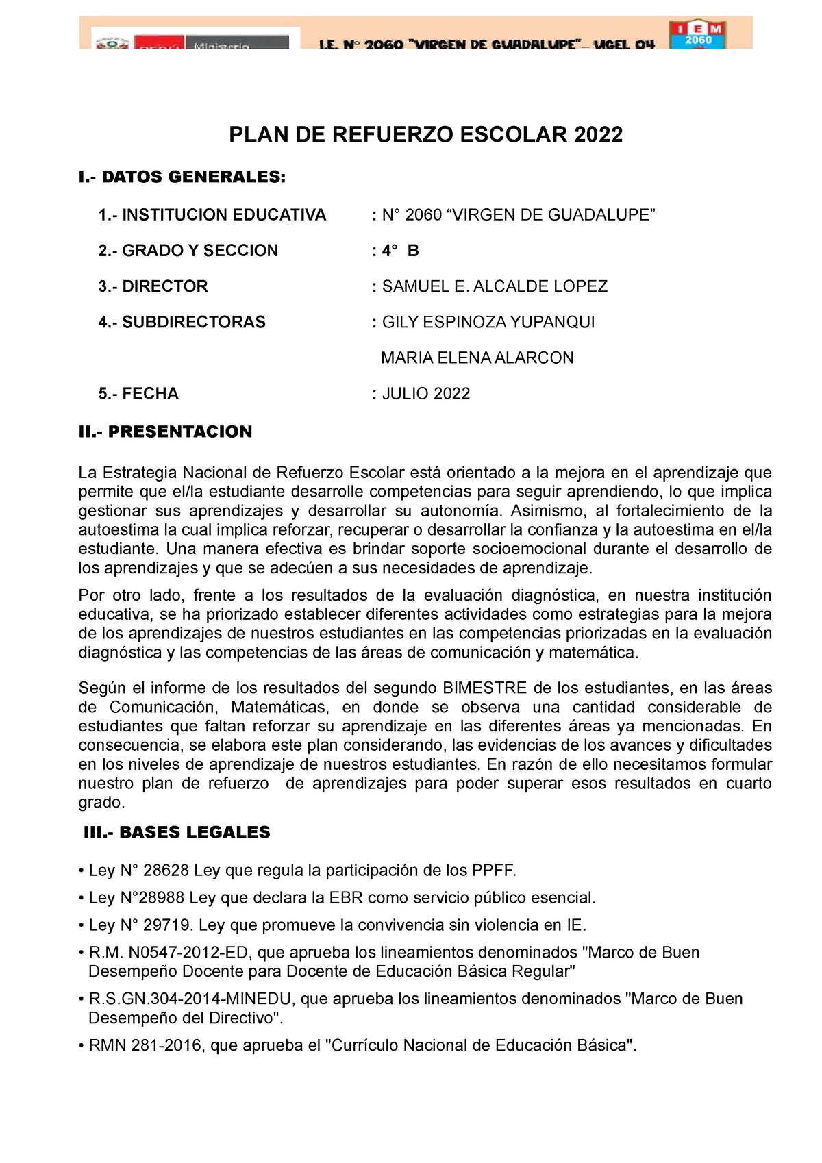 PLAN DE Refuerzo Cuarto Grado 2 Bimestre - PLAN DE REFUERZO ESCOLAR ...