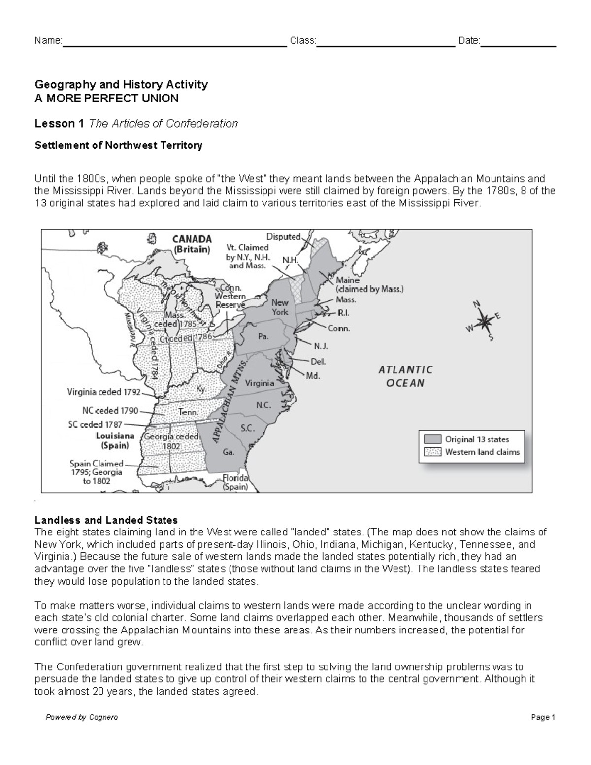 Geography Task AMore Perfect Union Name Class Date Geography and History Activity A MORE