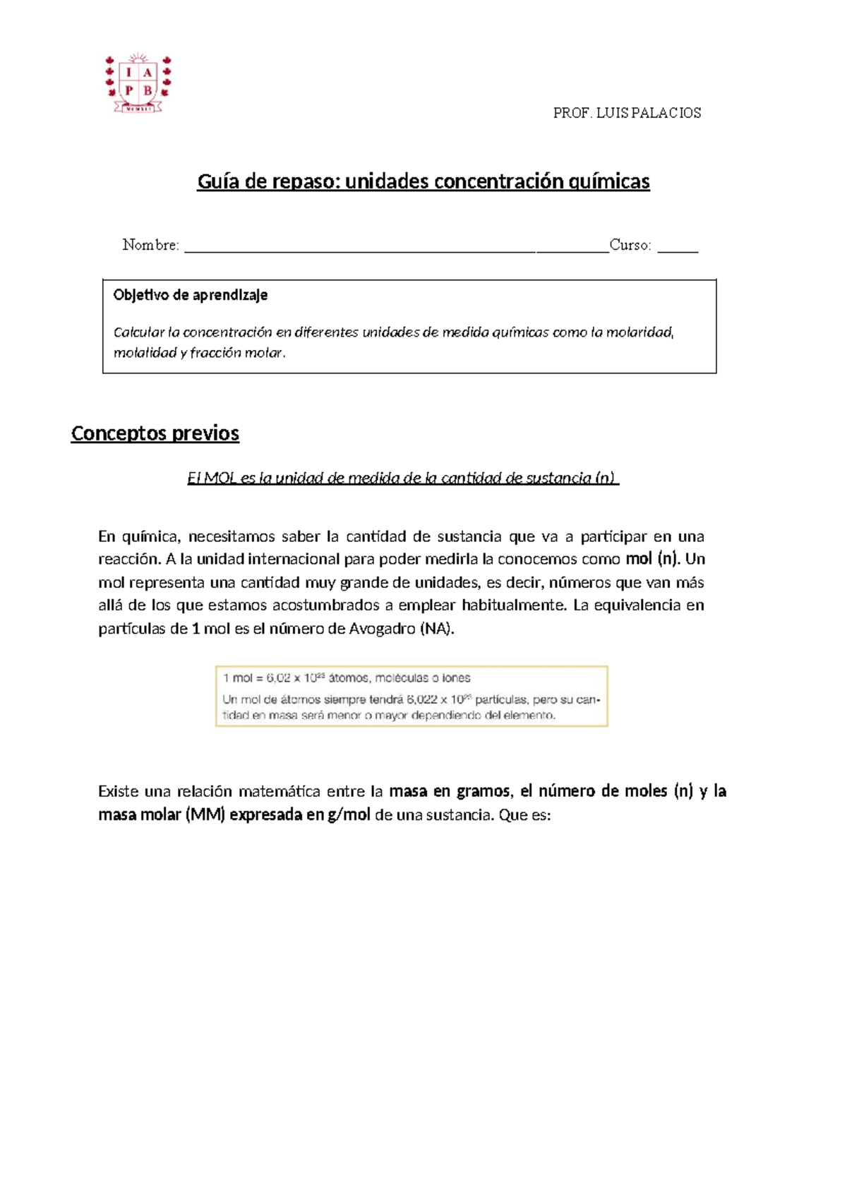 Guia repaso concentraciones qcas - Guía de repaso: unidades ...