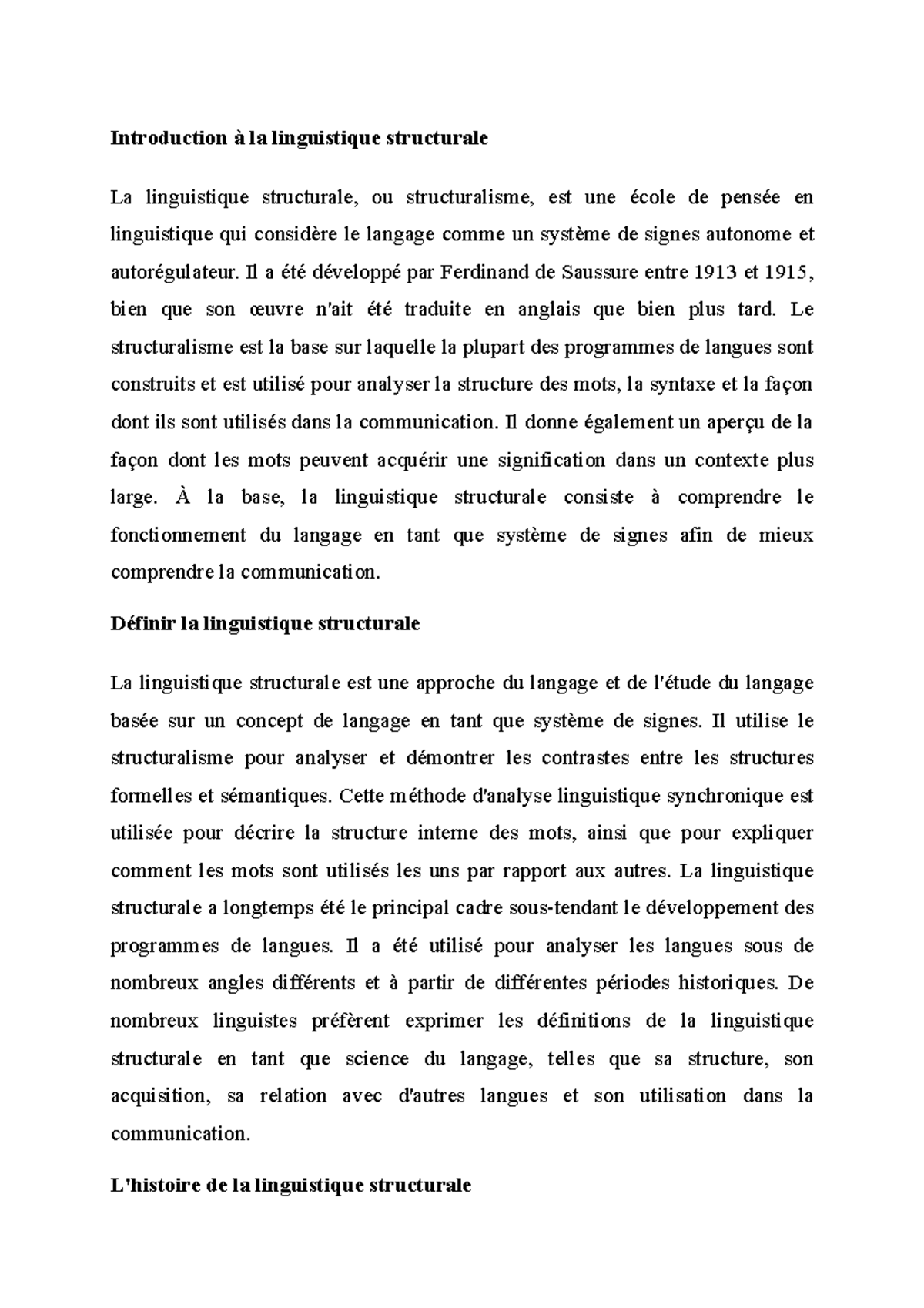 La Linguistique Structurale - Il A été Développé Par Ferdinand De ...