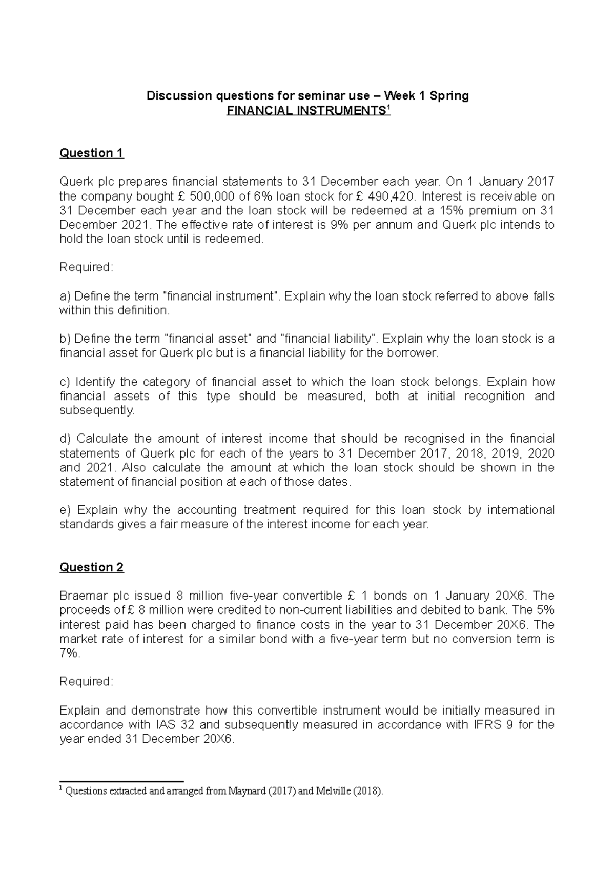 Seminar questions for week 1S Financial Instruments - Discussion ...
