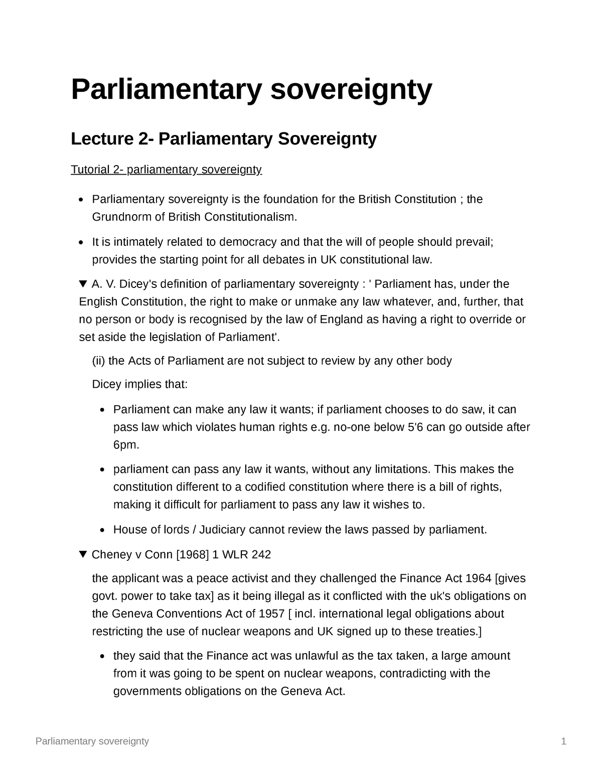 parliamentary sovereignty essay studocu