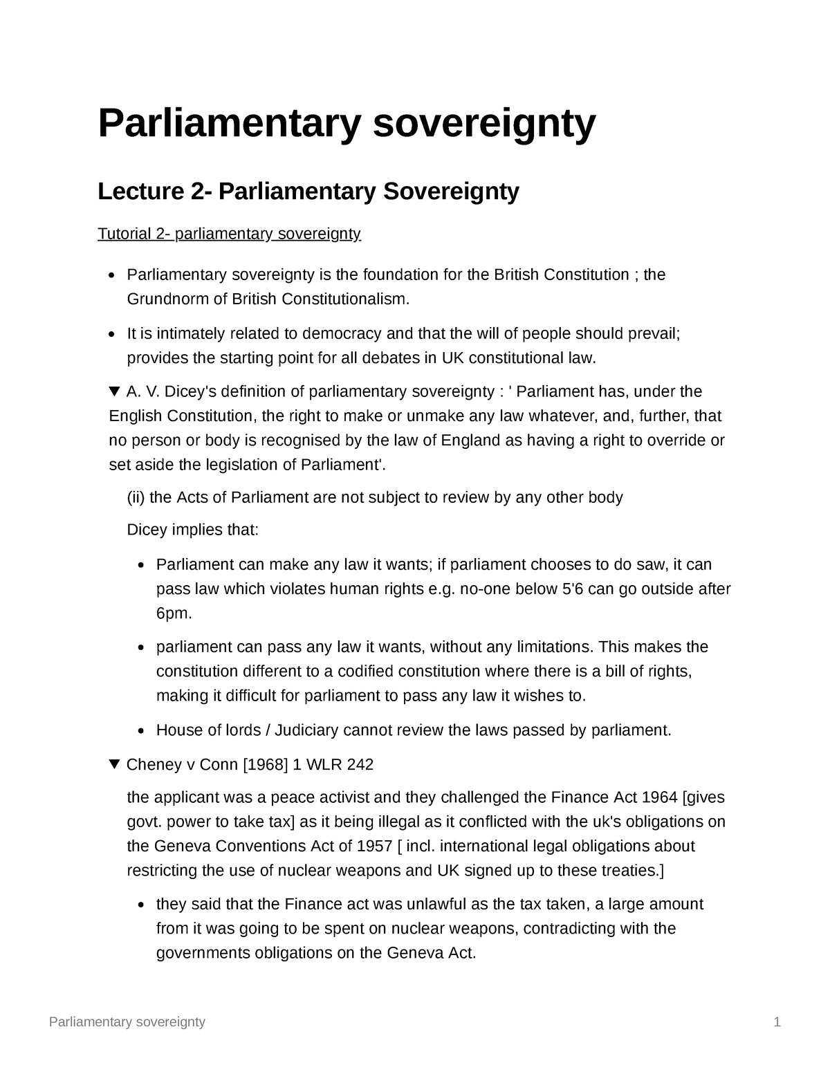 public law parliamentary sovereignty essay