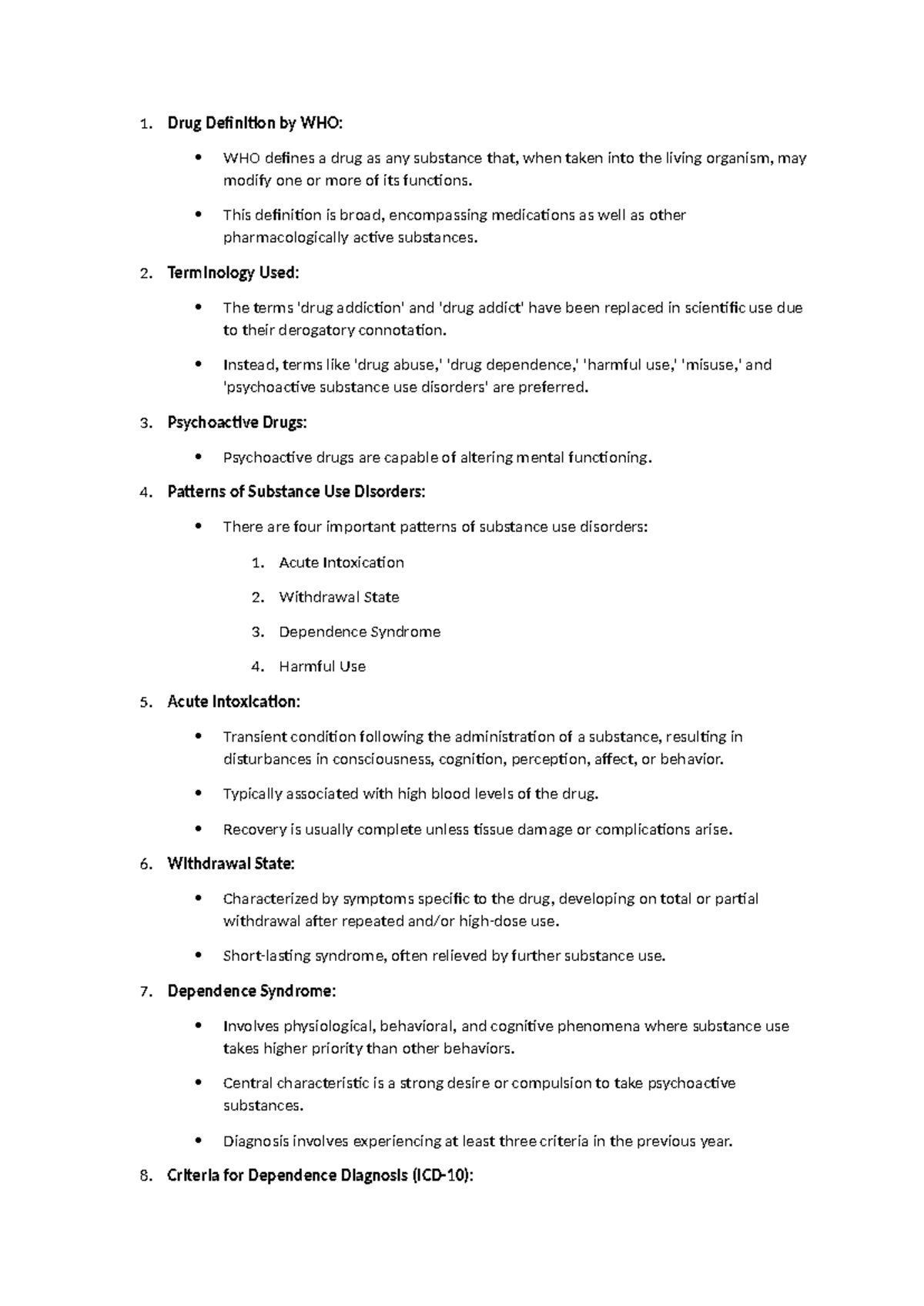 Substace use disorders - 1. Drug Definition by WHO: WHO defines a drug ...