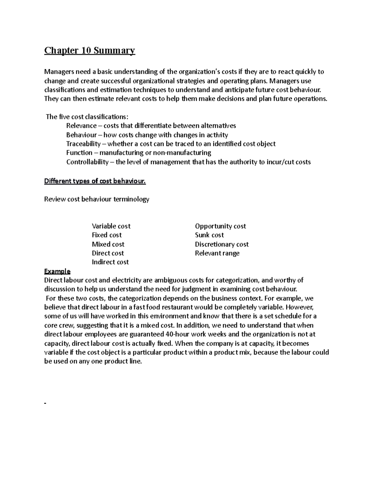 Chapter 10 Summary - Chapter 10 Summary Managers need a basic ...