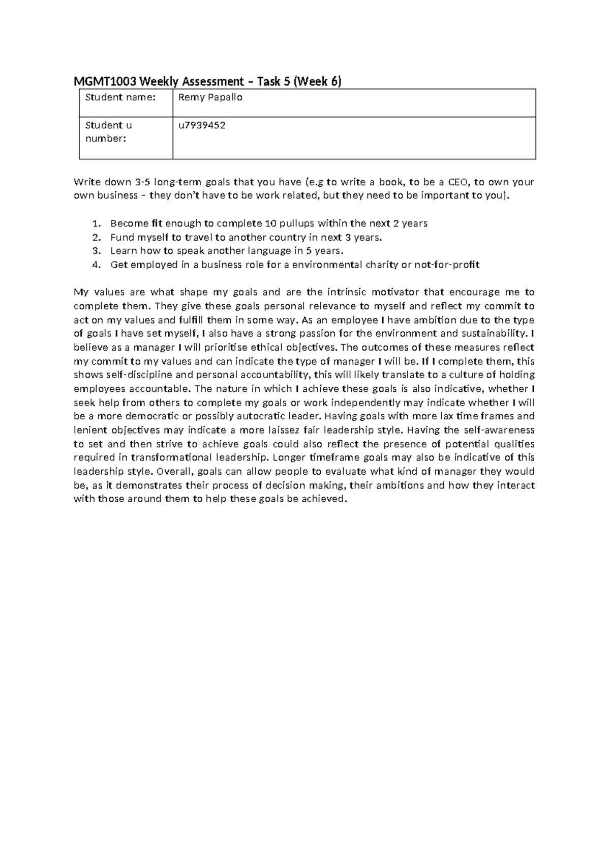 MGMT1003 Weekly Assessment 5 - Week 6 - MGMT1003 Weekly Assessment ...