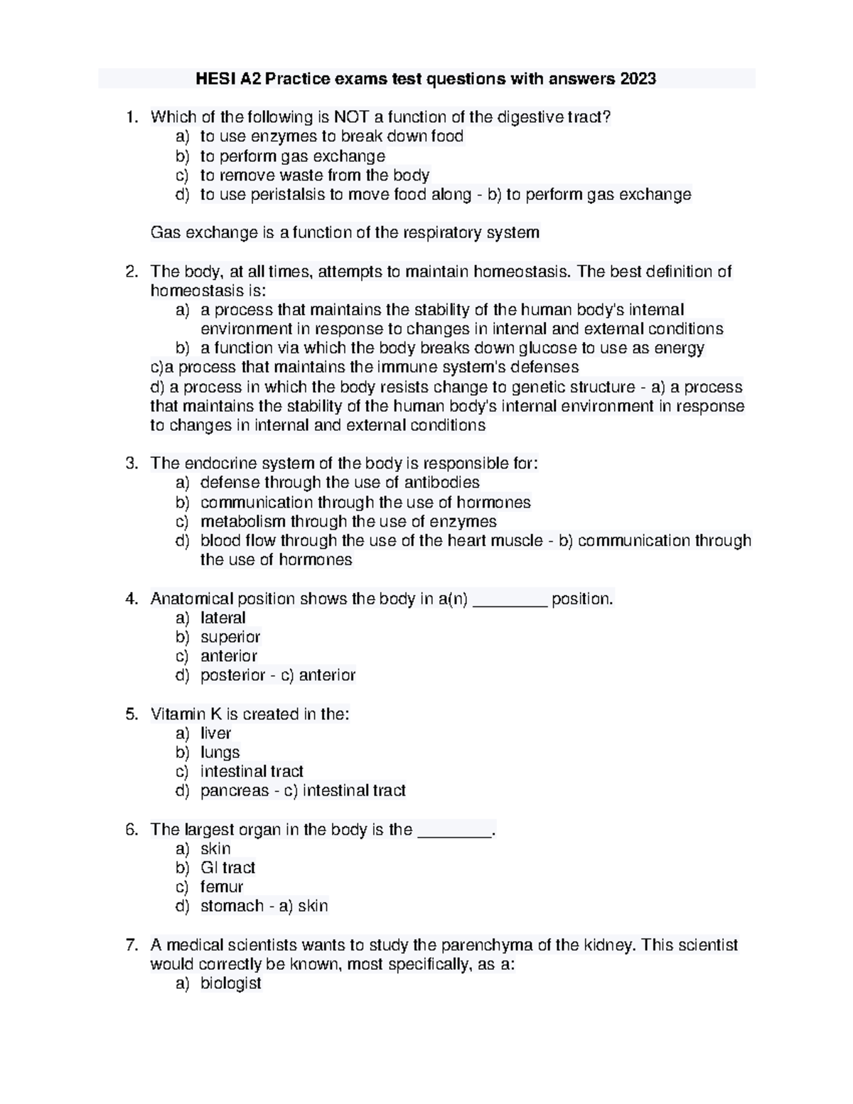 HESI A2 Practice exams test questions with answers 2023 - The best ...
