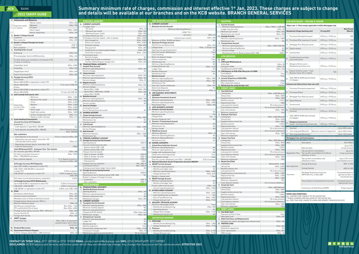 KCB Tariff Guide Q1 2023 BANK 2023 TARIFF GUIDE 1. Statements and Balances Duplicate copies on