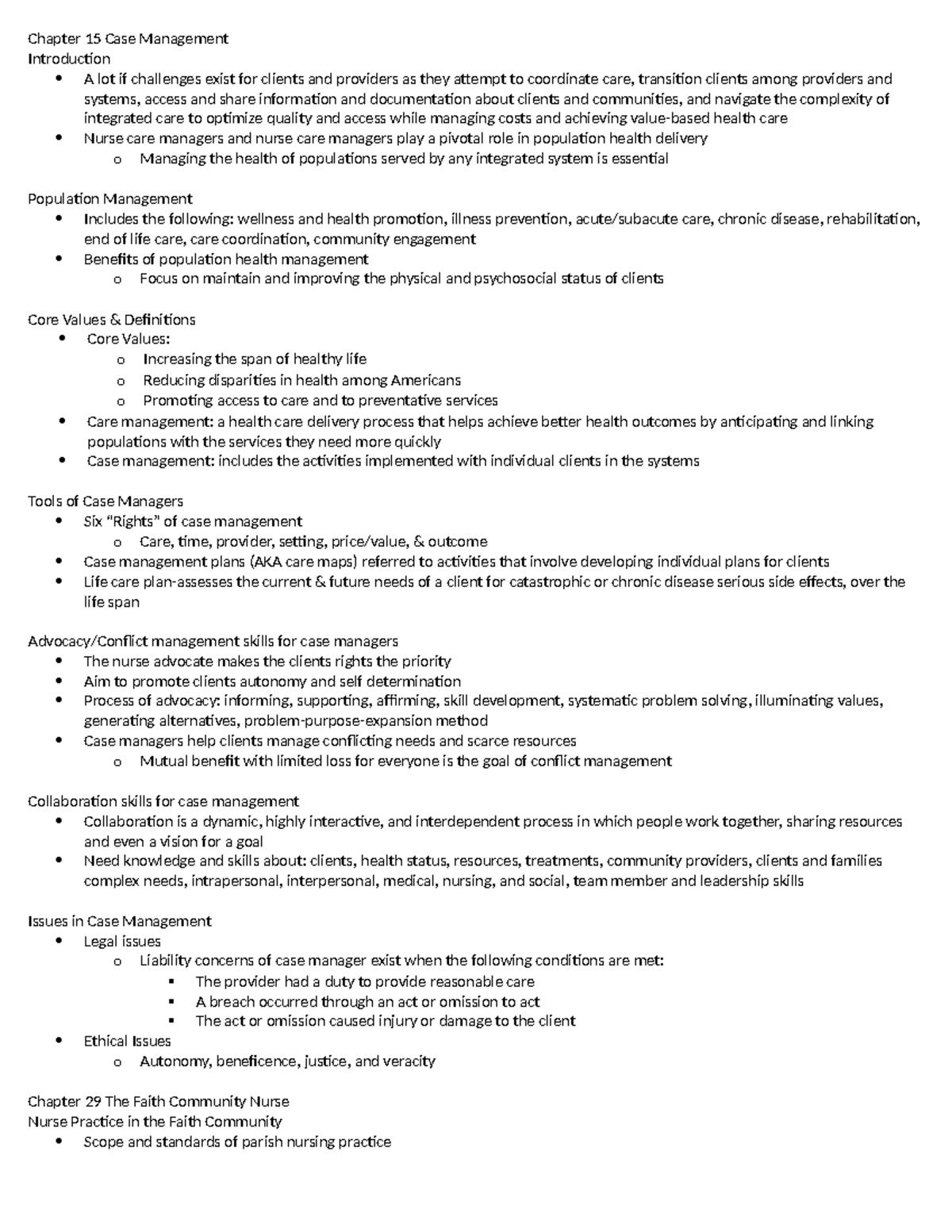 Week 8 - notes - Chapter 15 Case Management Introduction A lot if ...