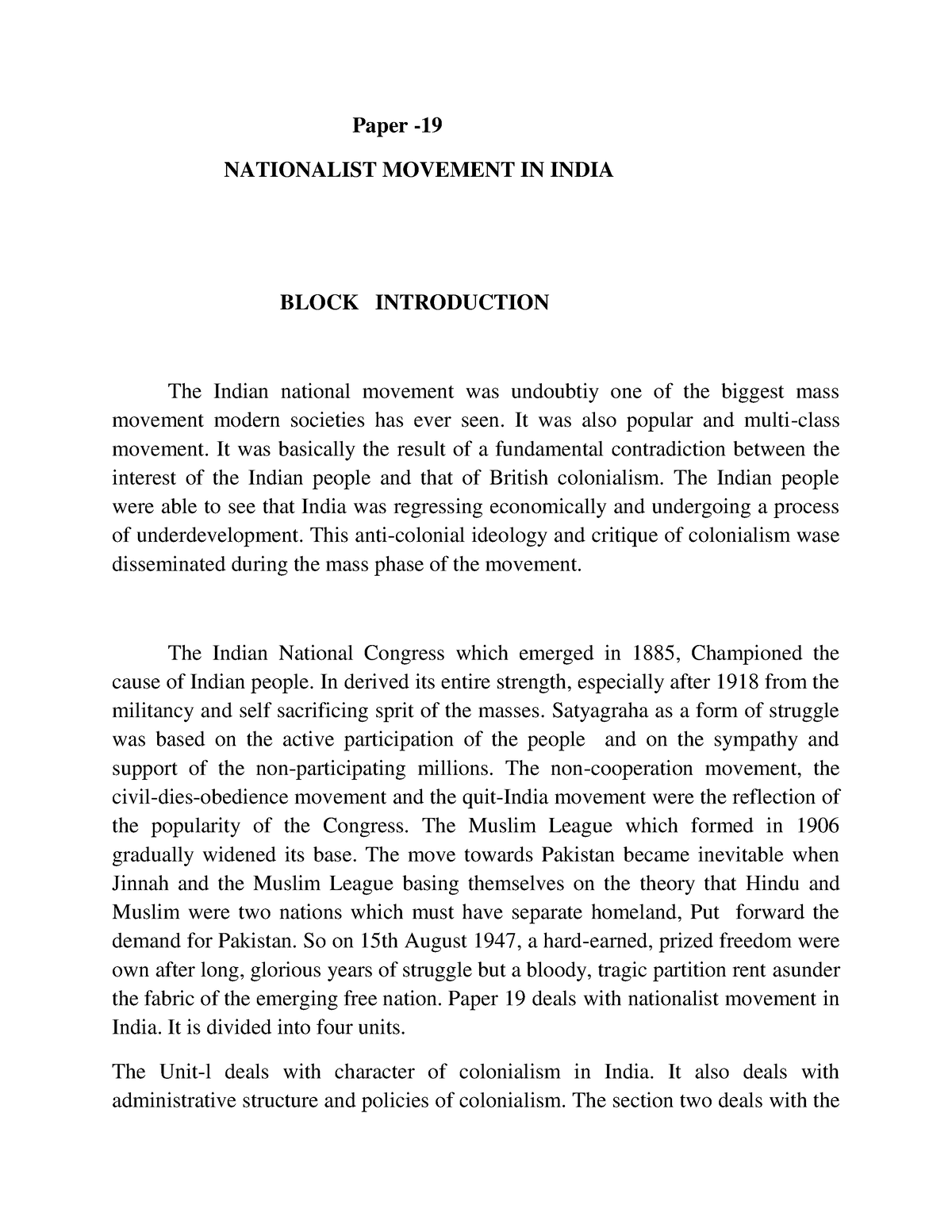 indian national movement essay