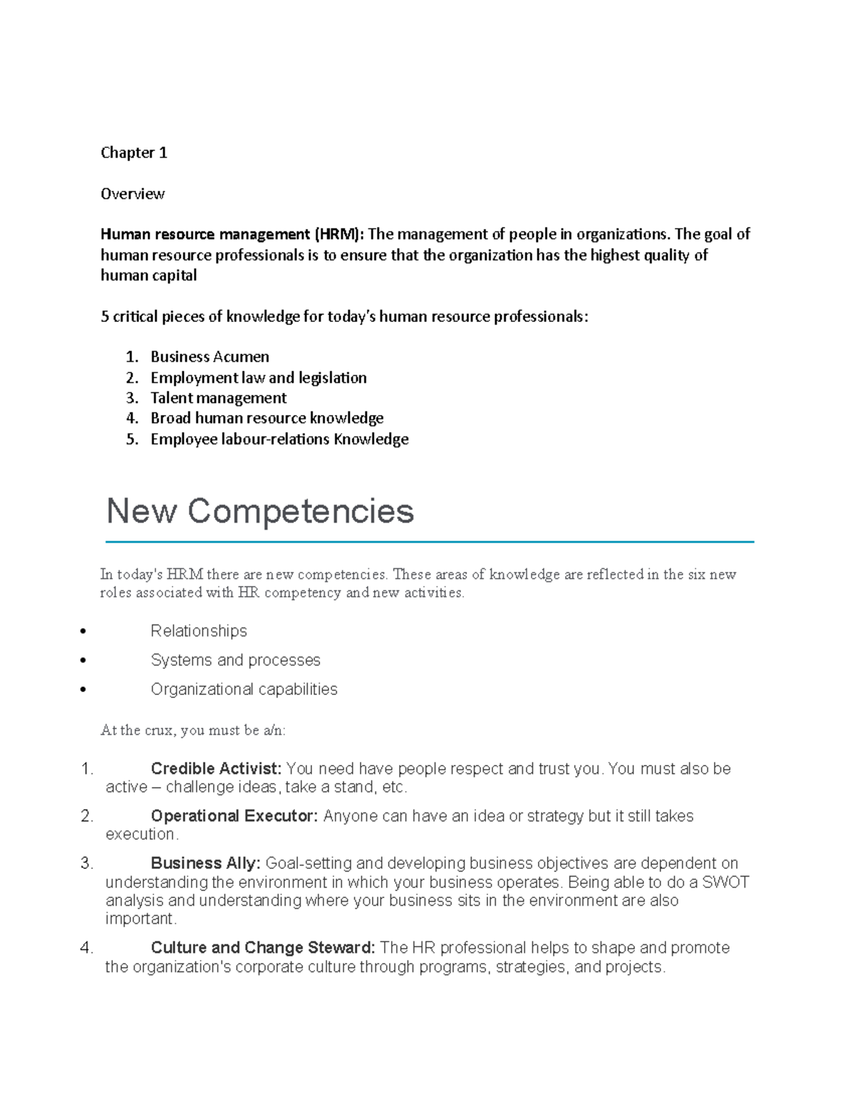 Module 1 Notes - Chapter 1 Overview Human Resource Management (HRM ...