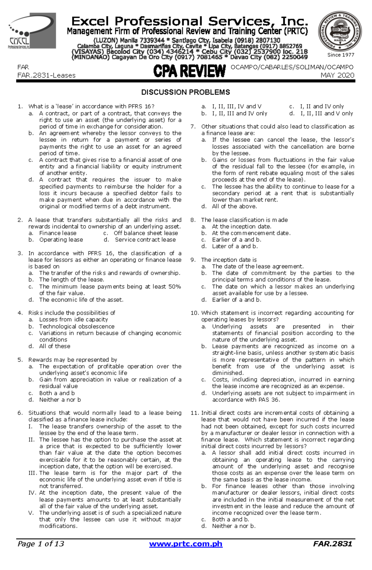 FAR.2831 Leases - Answer The Thing That Should Be Done In The Income ...