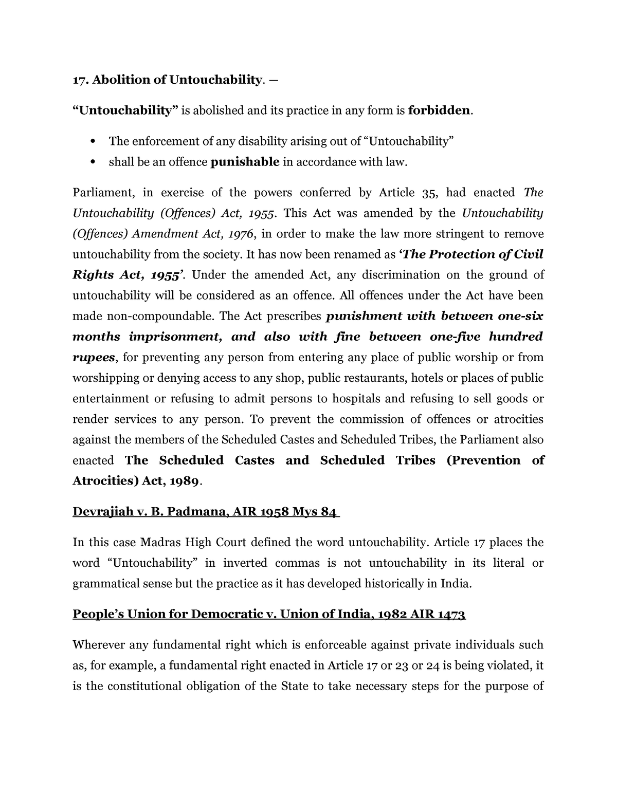 Notes On Article 17 - Abolition Of Untouchability. — “Untouchability ...