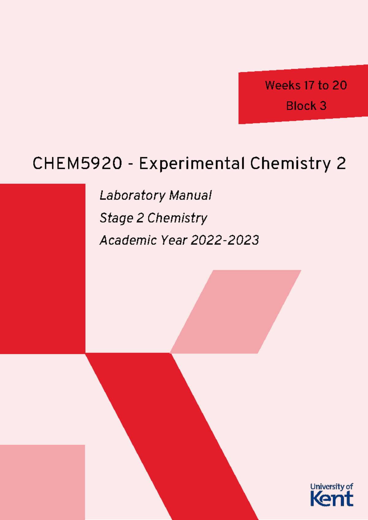 CHEM5900 Lab Manual 3 - CHEM5920 - Experimental Chemistry 2 Laboratory ...