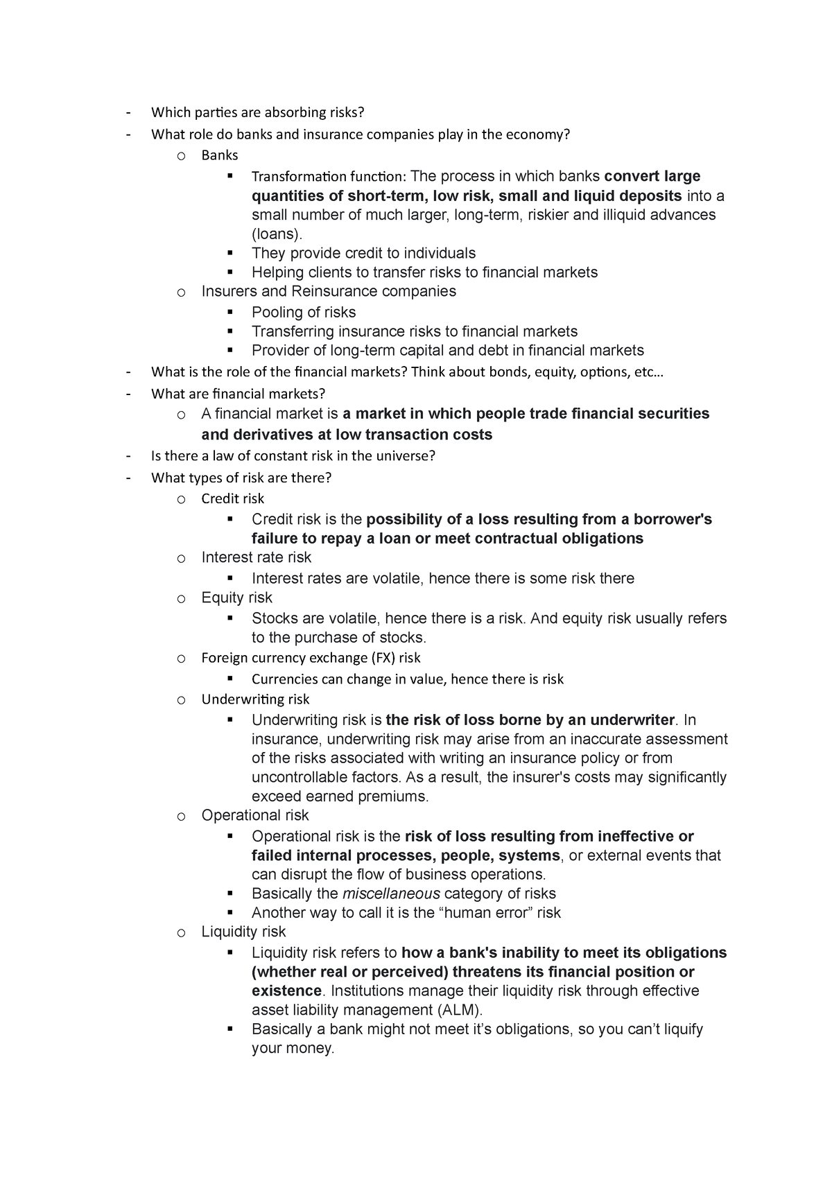 Risk Management - Notes on the first few lectures - Which parties are ...