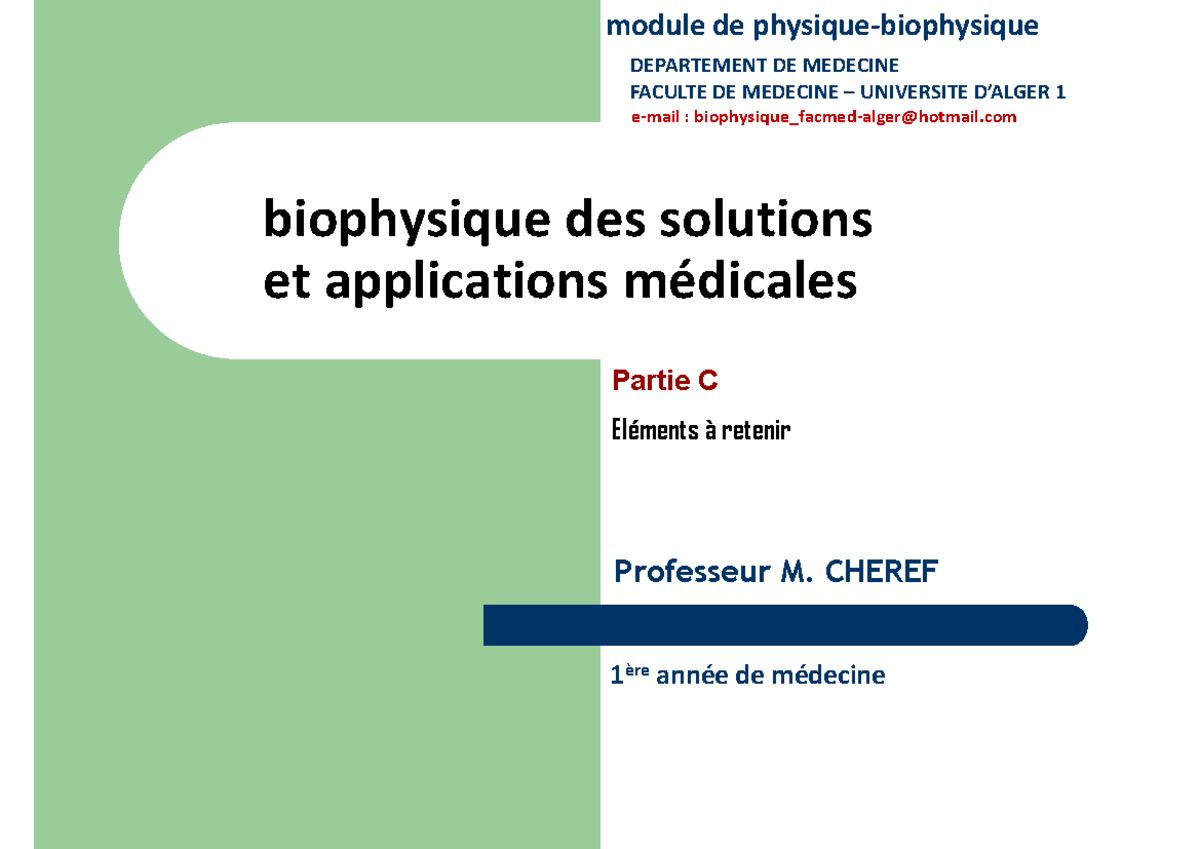 3)-biophysique des solutions et applications m Ã©dicales partie C Ã©l Ã ...