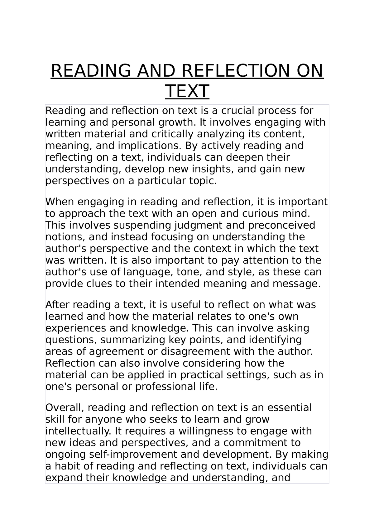 literacy reflection essay