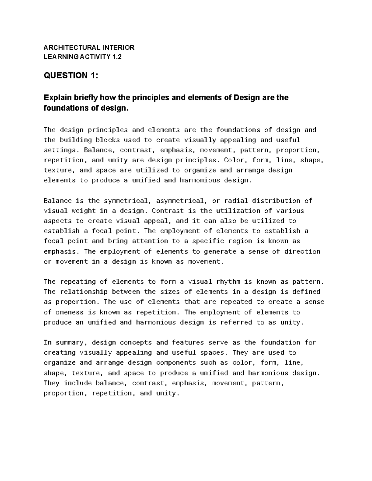Learning Activity 1.2 Architectural Interior - ARCHITECTURAL INTERIOR ...