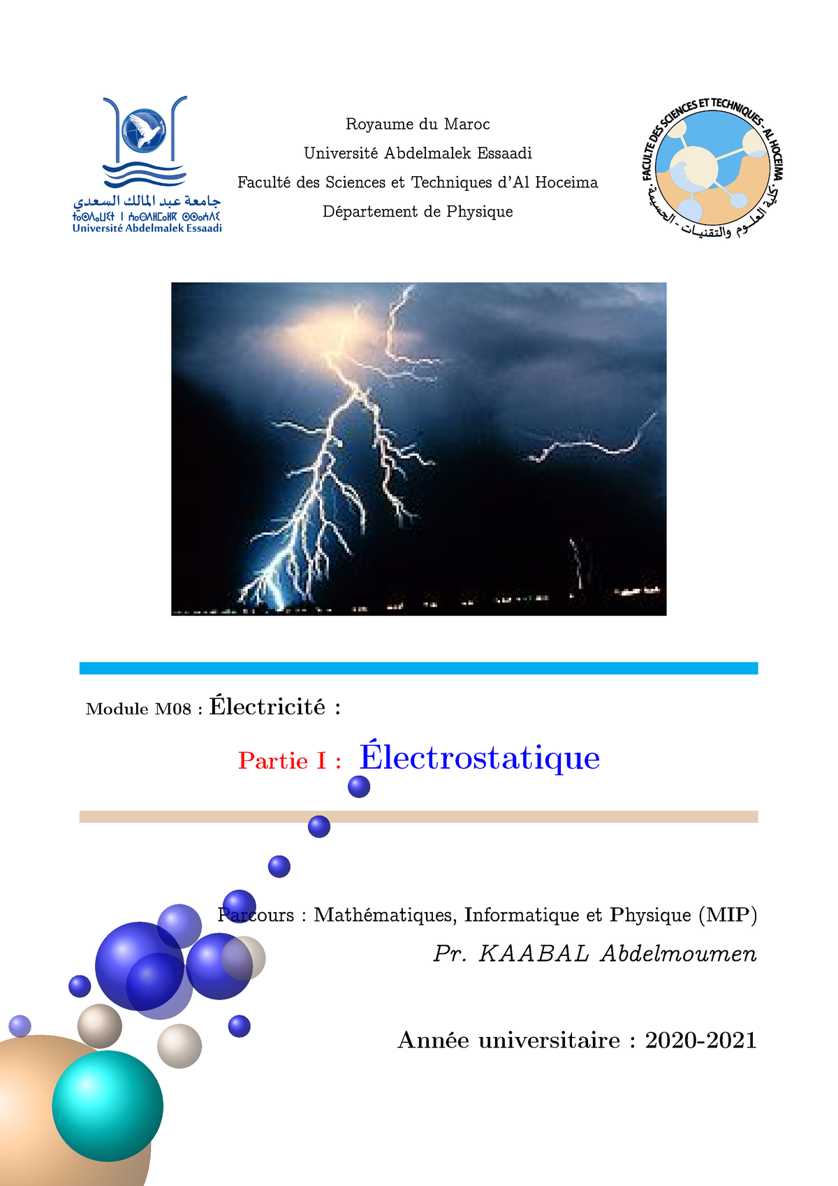 Cours D électricité Mip S2 Electrostatique Royaume Du Maroc Université Abdelmalek Essaadi 6001