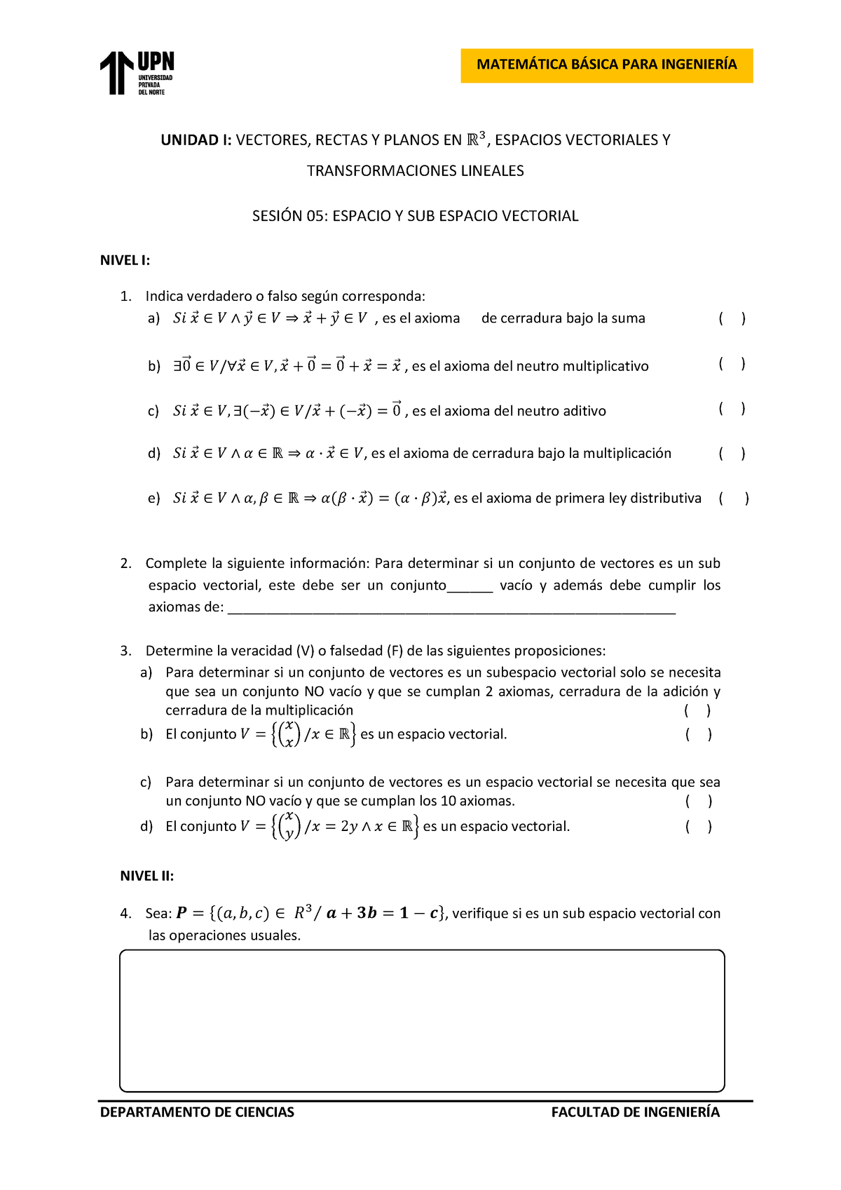 Taller De Práctica Semana 05 - DEPARTAMENTO DE CIENCIAS FACULTAD DE ...