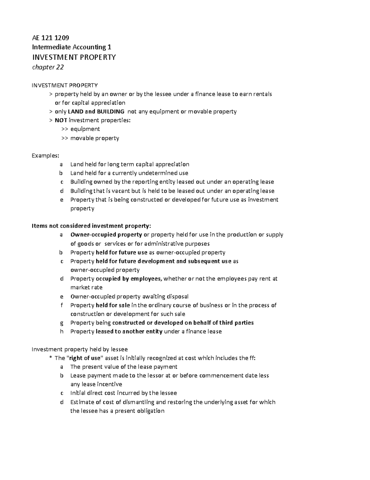 Ch22 investment property - intermediate accounting 1 - Studocu