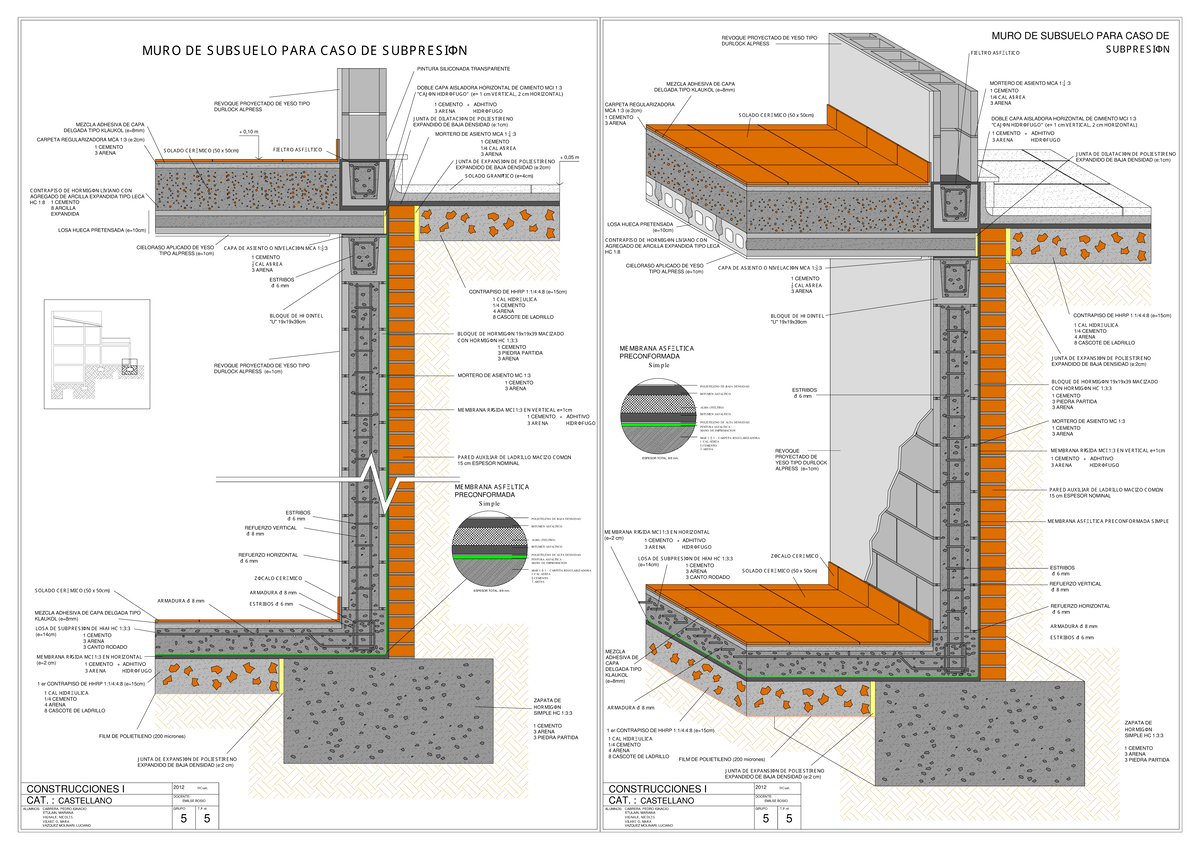 MURO DE Subsuelo detalle de submuracion CONSTRUCCIONES I CAT. CASTELLANO ALUMNOS CABRERA MURO DE Subsuelo detalle de submuracion CONSTRUCCIONES I CAT. CASTELLANO ALUMNOS CABRERA