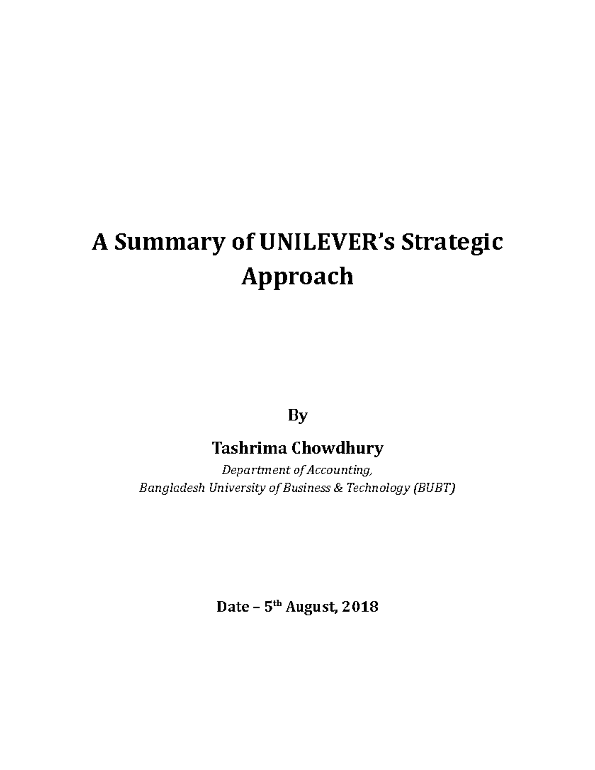 A Study On Unilever’s Strategic Performance In Global Arena (Class ...