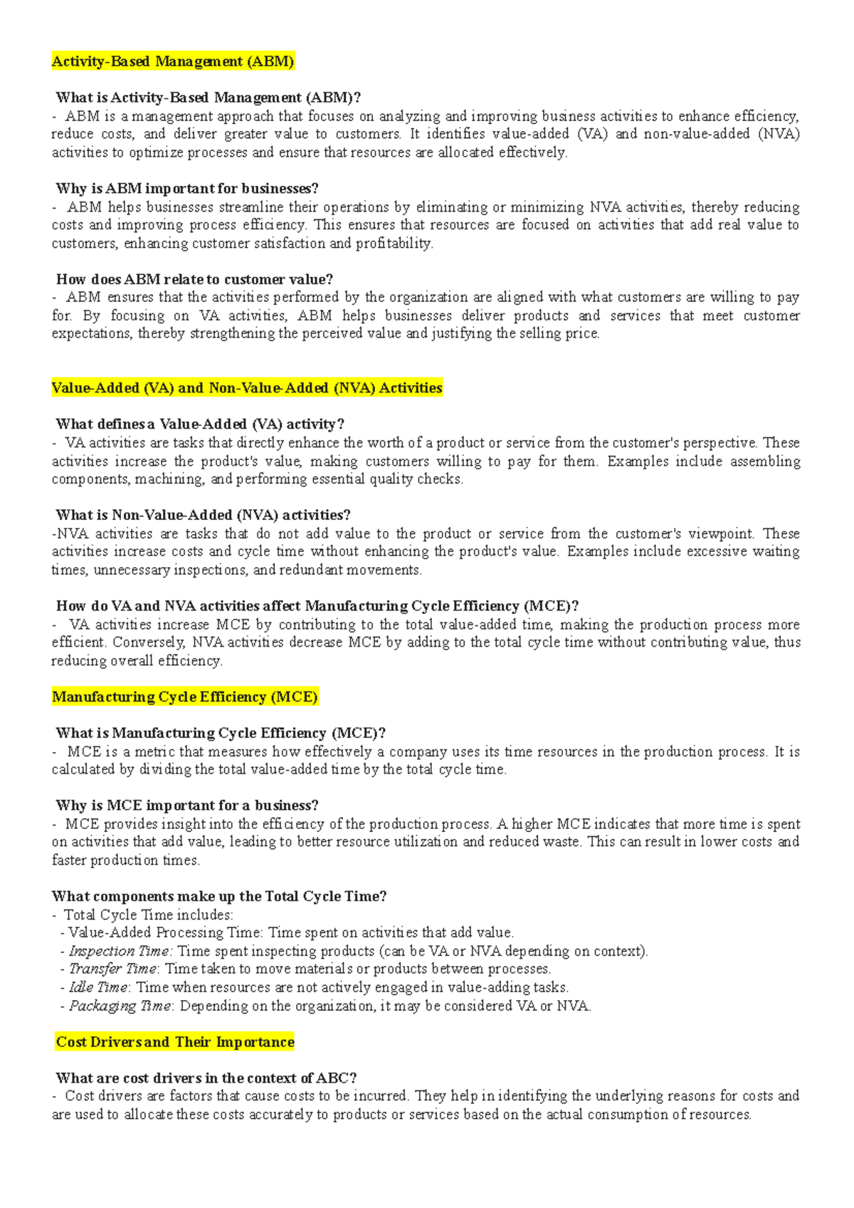ABC notes - Summary Cost Accounting: Foundations and Evolutions ...