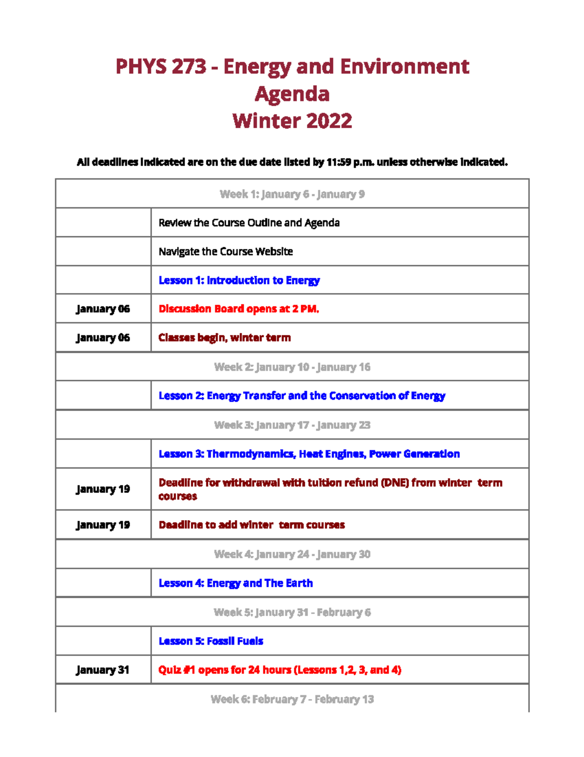 Phys weekly outline - PHYS 273 - $0 - Studocu